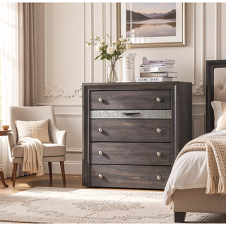 Sunvega Gray Finish Contemporary Style 1pc Chest with Hidden Jewelry Drawer and Silver Knobs