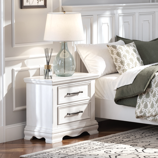 Sunvega White Finish 2-Drawer Nightstand with Black Nickel Pulls Classic Bedside Table