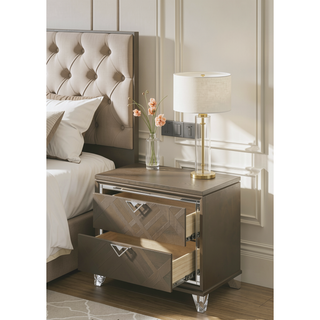 Sunvega Skylar Dark Champagne Finish Nightstand with Two Spacious Embossed Drawers