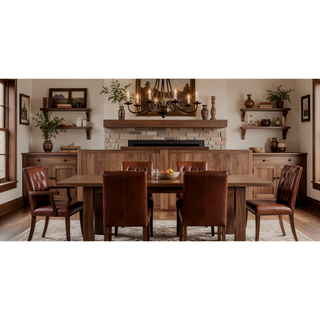 Sunvega Walnut Finish Rectangular Dining Table with Extension Leaf for 8
