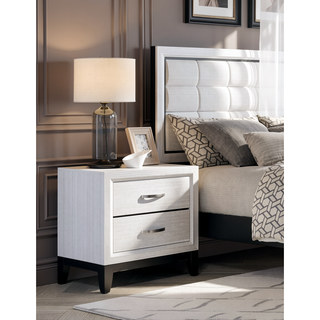 Sunvega Modern Contemporary White Finish Wooden Nightstand with 2 Dovetail Drawers