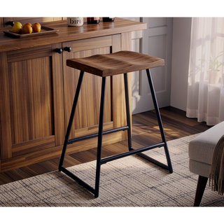 Sunvega Natural Honey Finish Sled Base Backless Counter Stool Set of 2