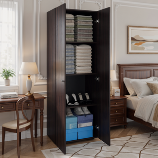 Sunvega Two-Door Compact Wardrobe with Fixed Shelves for Bedroom Storage