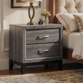 Sunvega Grey Oak 2-Drawer Nightstand with Durable Metal Handle for Bedroom