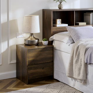 Sunvega Mango Wood Grain Nightstand with Motion Sensor LED Lights and USB Outlets