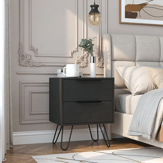 Sunvega Modern Nightstand with Two Spacious Drawers and Hairpin Metal Legs