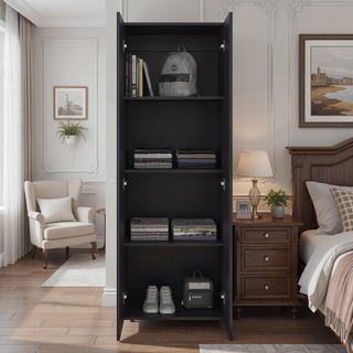 Sunvega Black Wengue 2 Door 4 Shelf Tall Compact Armoire for Bedroom