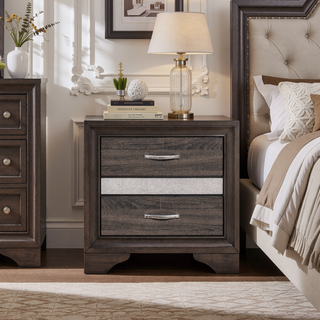 Sunvega White and Silver Glitter Nightstand with Hidden Felt-Lined Jewelry Drawer
