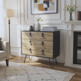 Sunvega Modern Hairpin Leg Dresser with Three Functional Drawers and Spacious Top