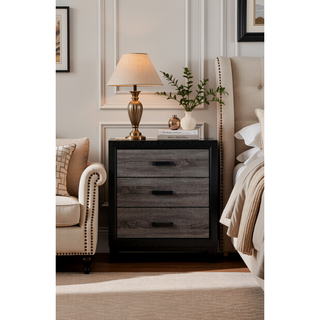 Sunvega Two-Tone Dark Gray and Black Queen Size Bed with Wood Inlay