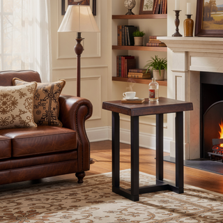 Sunvega Rustic Live Edge Stool Set of 2 in Cherry and Ebony Finish