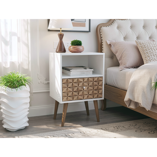 Sunvega Modern Nightstand with Drawer and Cubby for Bedroom or Living Room