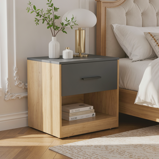 Sunvega Modern Alder 19.7" High Nightstand with Drawer and Open Shelf