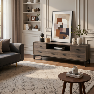 Sunvega Transitional Style Two-Tone Grey Oak 6-Drawer Dresser with Black Grooves