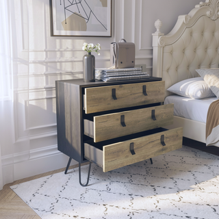 Sunvega Modern Dresser with 3 Drawers and Hairpin Legs for Bedroom Storage