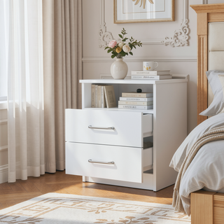 Sunvega Nightstand with Two Drawers and One Open Shelf for Bedroom Storage