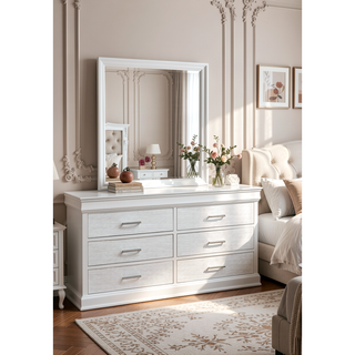 Sunvega Modern 6 Drawer Dresser with Wood Finish and Slat System for Bedroom