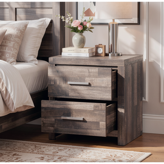 Sunvega Dark Cherry Finish Pine Wood Nightstand with Two Spacious Drawers