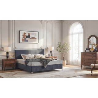 Sunvega Modern Nightstand with Gold Accents and Crystal Drawers in River Sand Grey