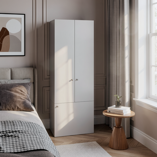 Sunvega Three-Door Freestanding Closet with Hanging Rod and Shelves for Bedroom