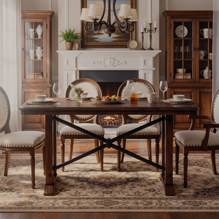Sunvega Industrial Farmhouse Counter Height Dining Table with Double Pedestal