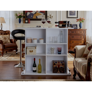 Sunvega White High Gloss 6-Shelf Wooden Bar Table with Metal Footrest