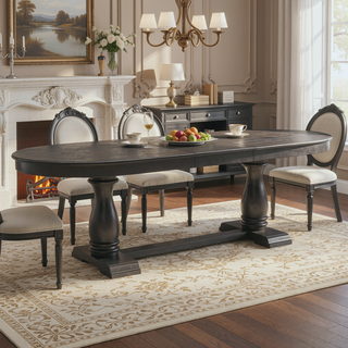 Sunvega Extendable Wooden Dining Table for 6 to 8 Persons with Curved Modern Design