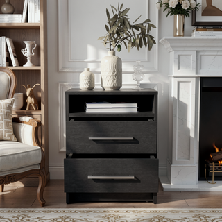 Sunvega Modern Bedroom Nightstand with Spacious Drawers and Open Shelf
