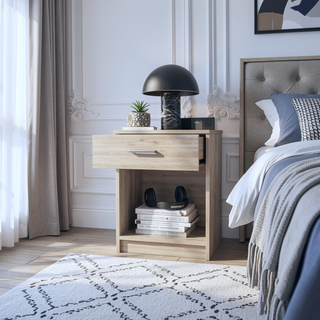 Sunvega Light Gray Finish Nightstand with Large Drawer and Lower Shelf
