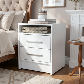 Sunvega Melamine Nightstand with Two Large Drawers and Open Shelf for Bedroom