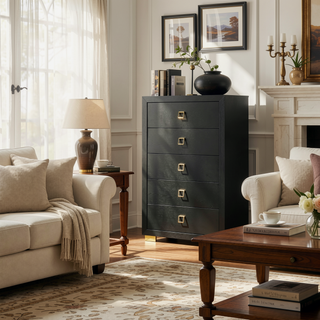 Sunvega Contemporary Black Chest with Gold Square Pulls and Metal Bracket Legs