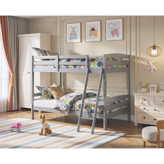 Sunvega Gray Transitional Solid Wood Bunk Bed with Angled Ladder and Slat Design