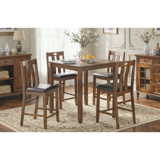 Sunvega Brown Acacia Veneer Counter Height Dining Table Set with 4 Upholstered Chairs