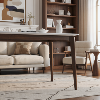 Sunvega Lindsey Mid-Century Modern Solid Wood Dining Table with White Top and Walnut Legs