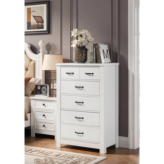 Sunvega 31 Inch White 5-Drawer Chest with Black Handles Paper Lamination Finish
