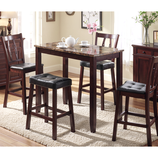 Sunvega 3-Piece Counter Height Breakfast Table with Stools in Espresso Glossy Print Marble
