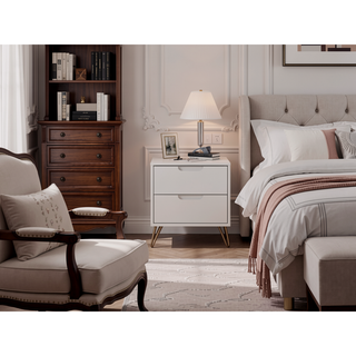 Sunvega Mid-Century Modern Nightstand with Spacious Drawers and Metal Legs