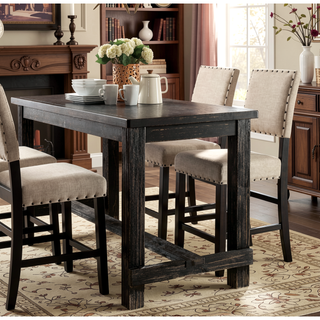 Sunvega Antique Black Bold Distressed Solid Wood Counter Height Bar Table