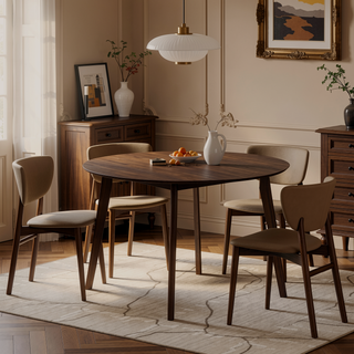 Sunvega Mid-Century Modern Solid Wood Dining Table with Brown Stain Finish