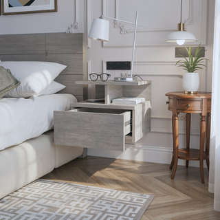 Sunvega Wall Mounted Floating Nightstand with Drawer and Shelf in Concrete Gray