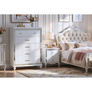 Sunvega Sterling Mirror Framed 5-Drawer Chest with Spacious Drawers and Metallic Finish