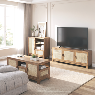 Sunvega Modern Cane Nightstand with Drawer and Open Cubby for Bedroom
