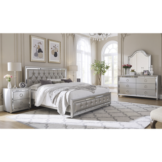 Sunvega Mirror Accent Nightstand with Spacious Drawers and Bun Foot
