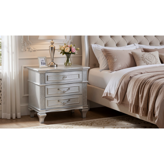 Sunvega Mystic Contemporary Style Nightstand with Light Gray Finish and Crystal Accents