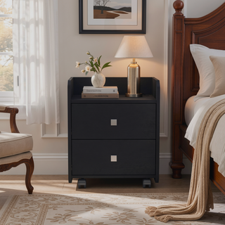 Sunvega Black Wengue Finish Nightstand with Two Drawers and Metal Handle