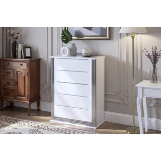 Sunvega Modern White LED Nightstand With Sleek High Gloss Finish