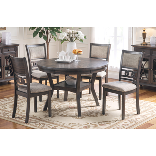 Sunvega Walnut Finish Round Rubberwood Dining Table with Storage Shelve