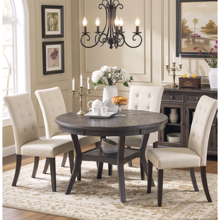 Sunvega Walnut Finish Round Rubberwood Dining Table with Storage Shelve