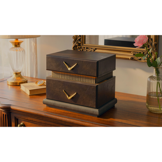 Sunvega Modern Brown Nightstand with Two Drawers and Integrated LED Lights