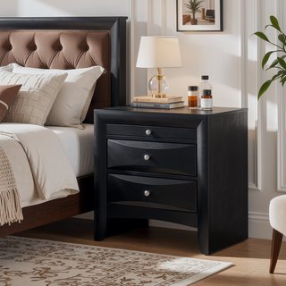 Sunvega Contemporary 2 Drawer Nightstand End Table with Jewelry Tray in Brown Finish